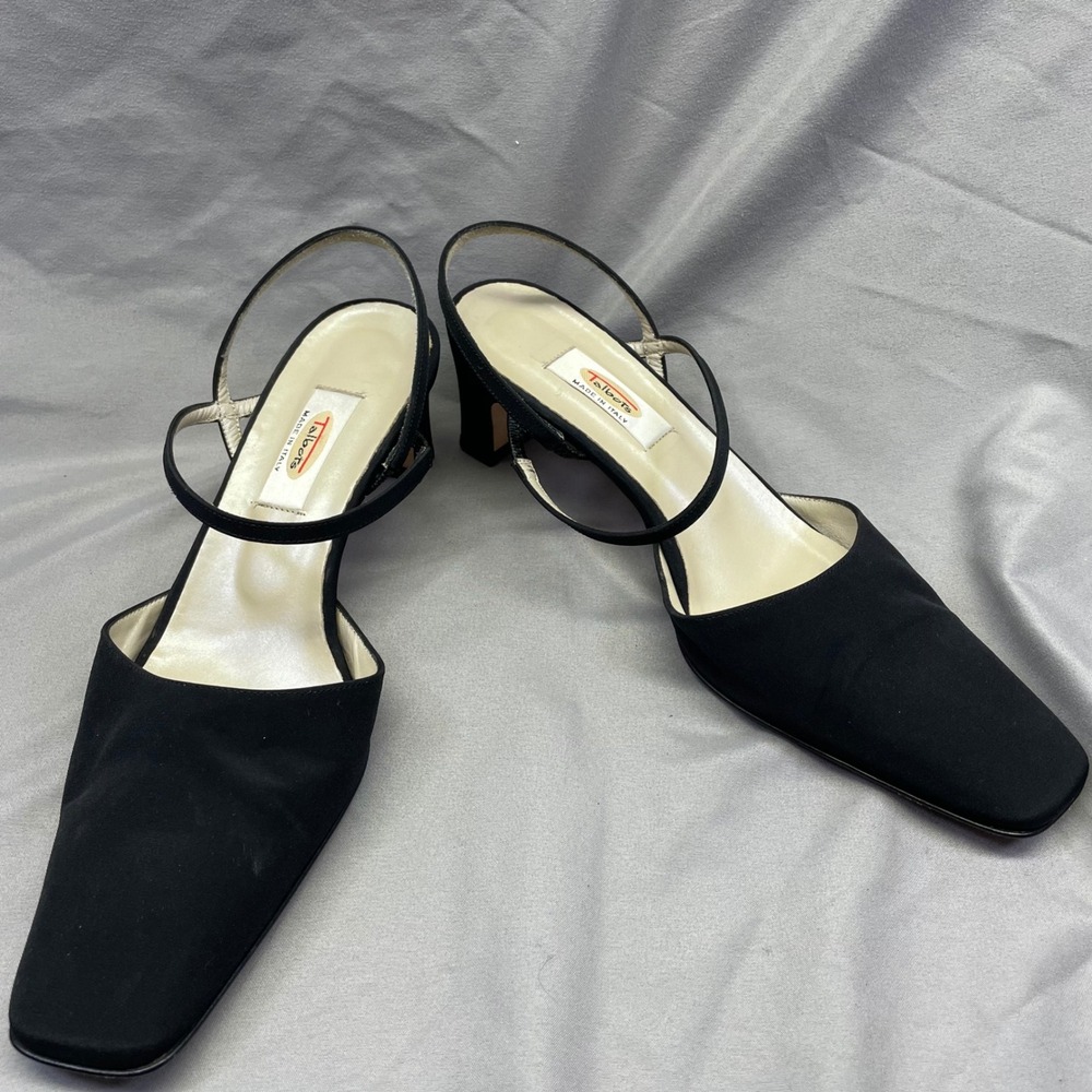 Vintage Talbots Black Slingback Pumps Square Toe Kitten Heel Made in Italy 8.5M